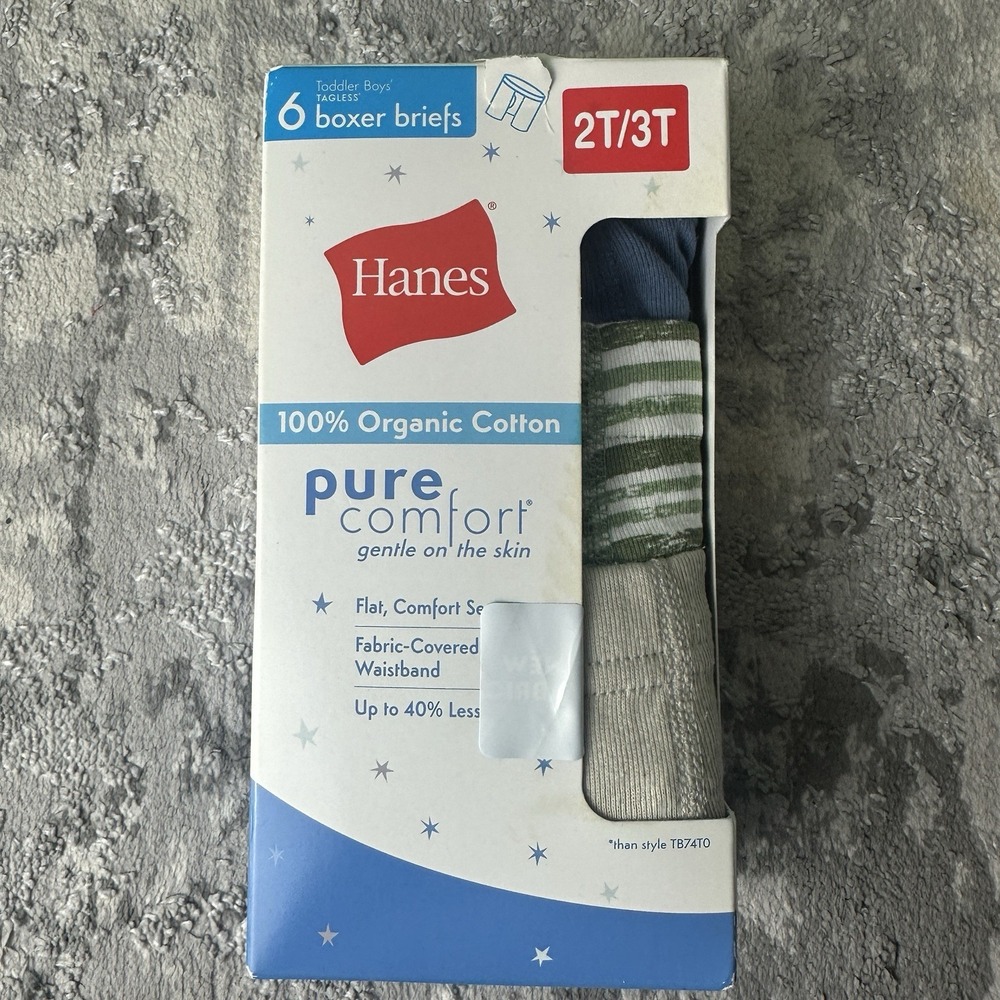 Hanes Pure Comfort Toddler Boys 2T/3T Organic Cotton Boxer Briefs Underwear 6Pk